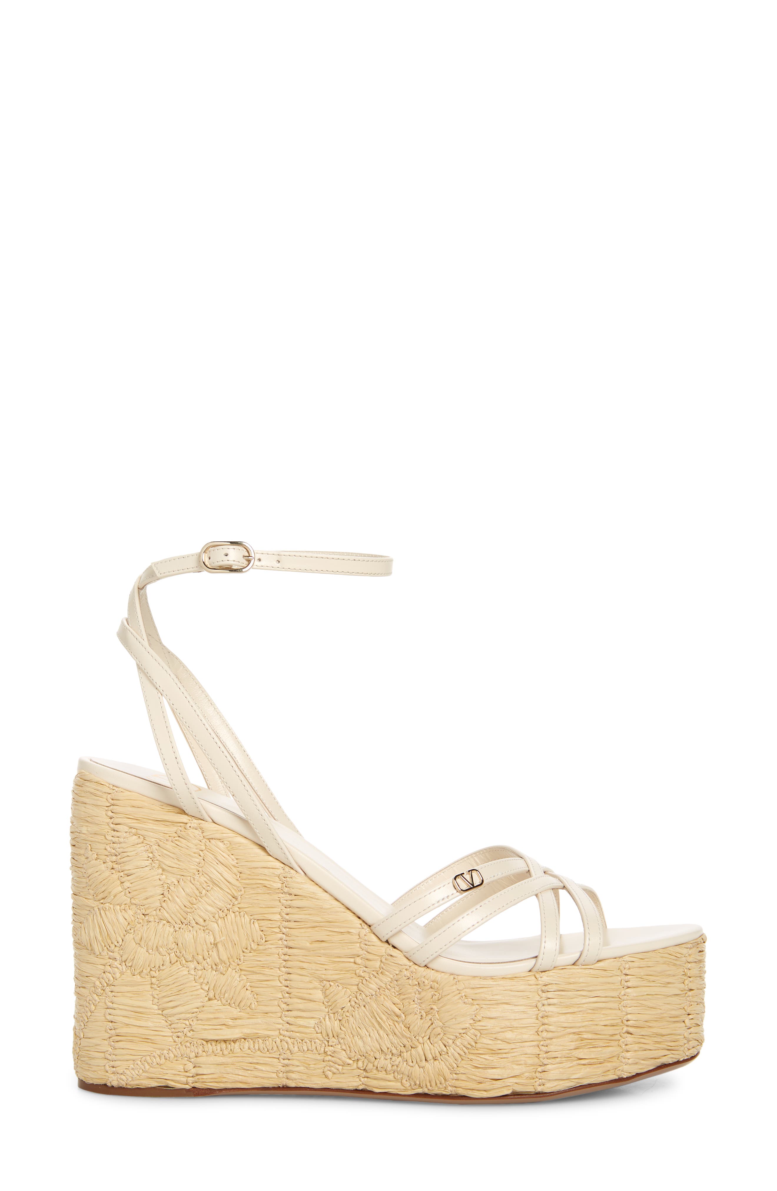 Valentino Garavani Raflower Platform Wedge Sandal, Alternate, color, Light Ivory/ Naturale