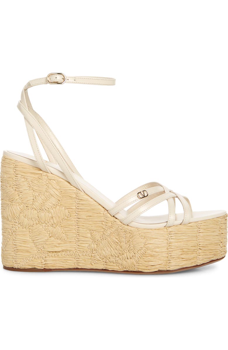 Valentino Garavani Raflower Platform Wedge Sandal, Alternate, color, Light Ivory/ Naturale