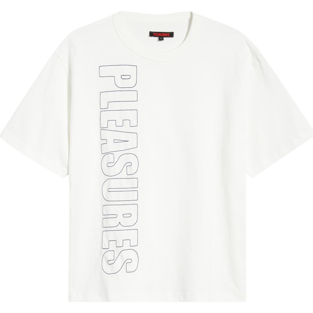 Pleasures Outline Embroidered Logo Heavyweight Cotton T-shirt In White
