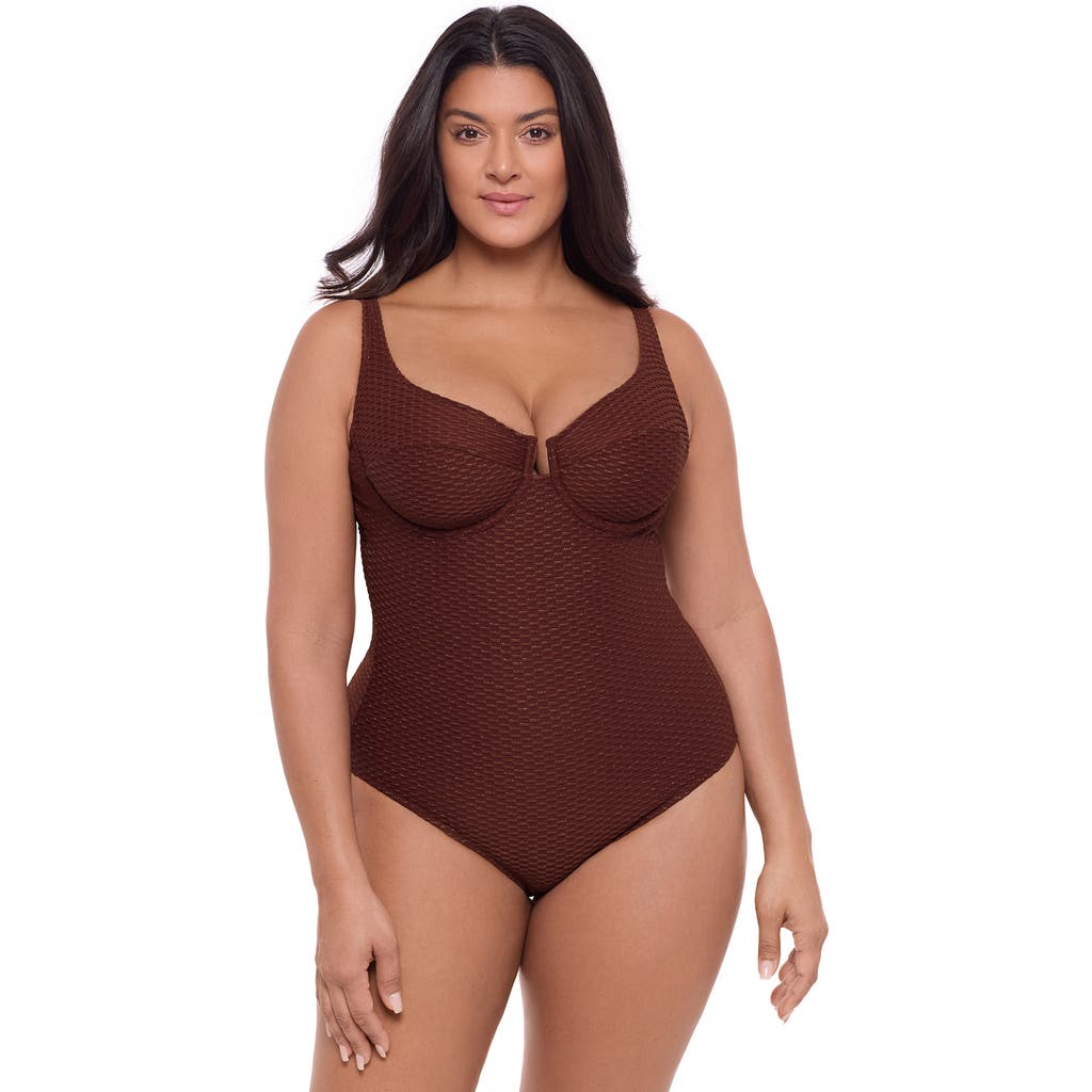 S3 Novelty Texture Underwire One Piece Swimsuit In Sangria