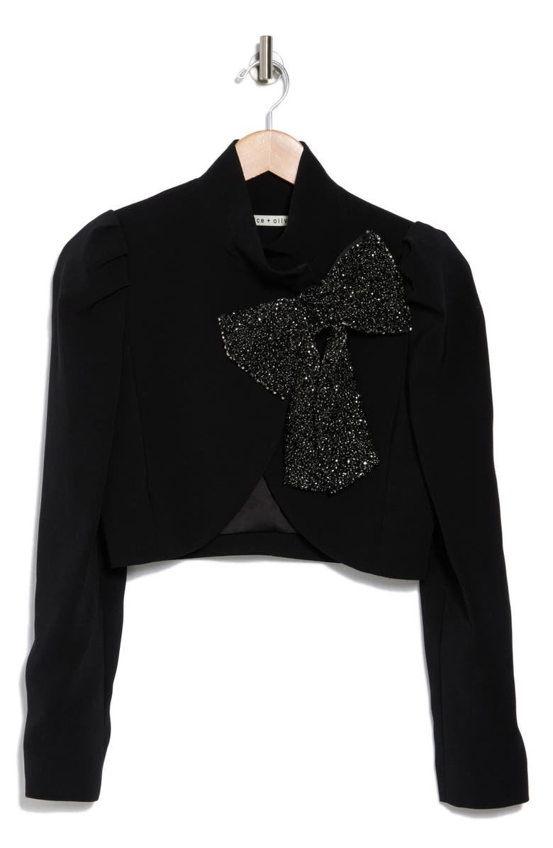 Alice + Olivia Addison Embellished Bow Collar Crop Jacket, Alternate, color,