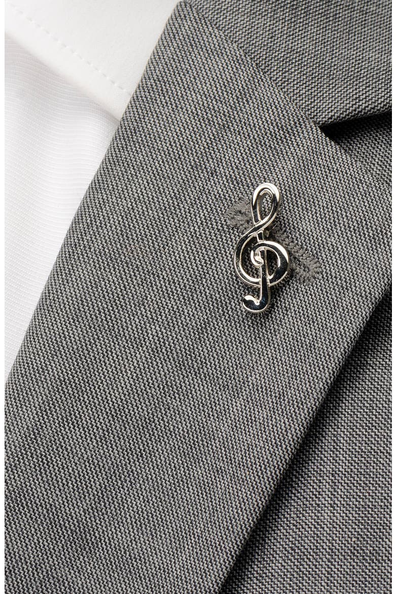 Music Notes Lapel Pin & Cuff Links Set, Alternate, color, SILVER