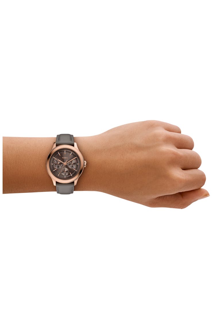 Brynn Multifunction Leather Strap Watch, 38mm, Alternate, color, BROWN/ ROSE GOLD