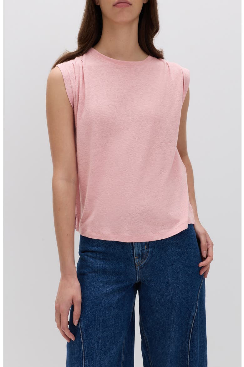 Pleat Shoulder Muscle Tee, Main, color, ROSE PINK