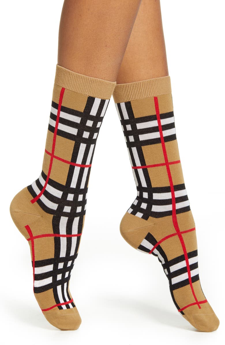 Burberry Check Crew Socks, Main, color,