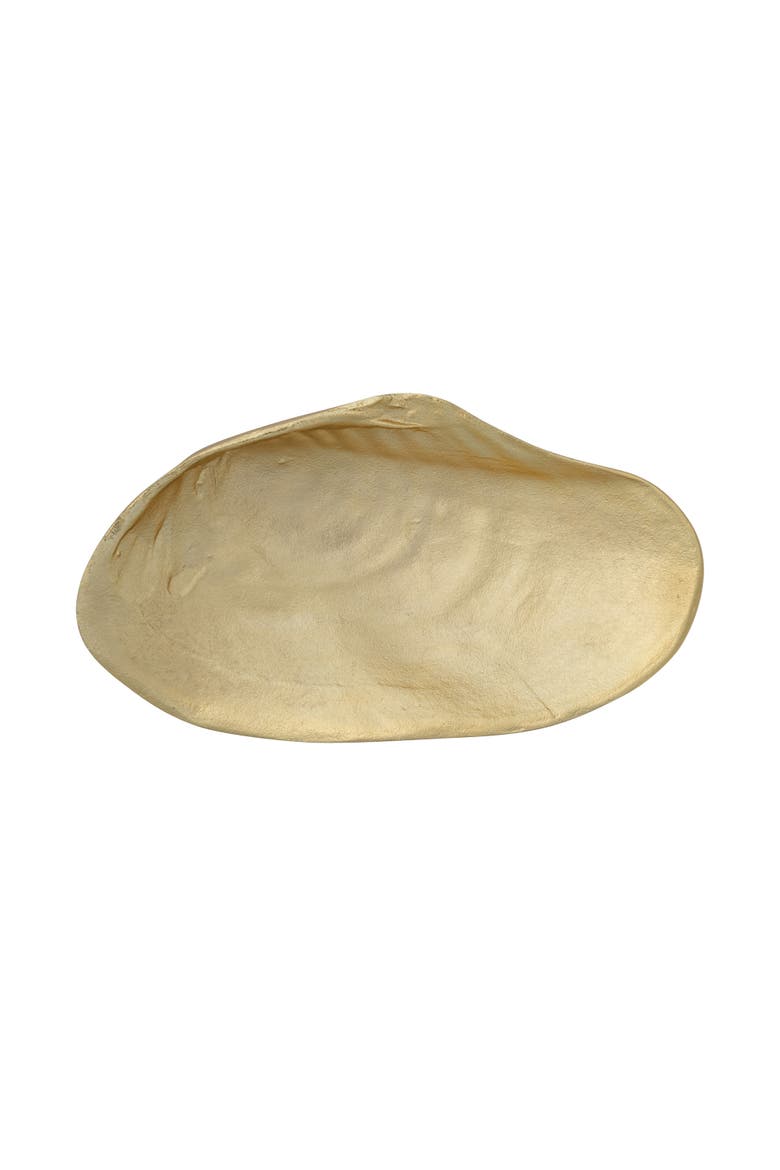 Decorative Cast Aluminum Footed Shell Shaped Tray, Gold Finish, Alternate, color, Gold