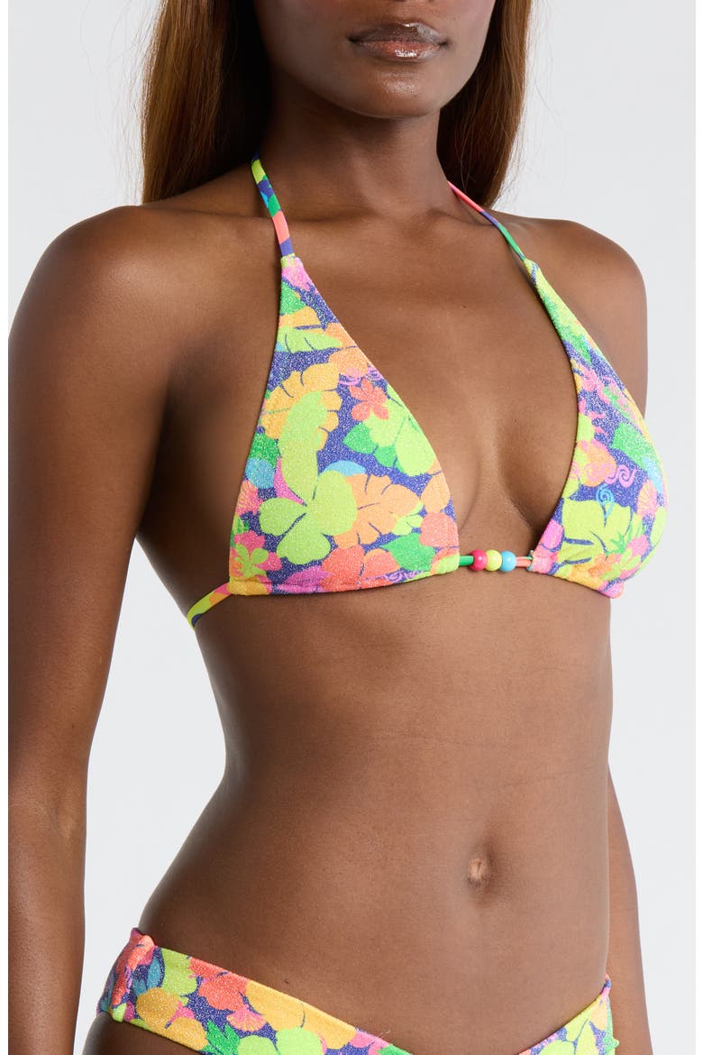 Classic Tie Halter Bikini Top, Alternate, color, NEON SUNSET