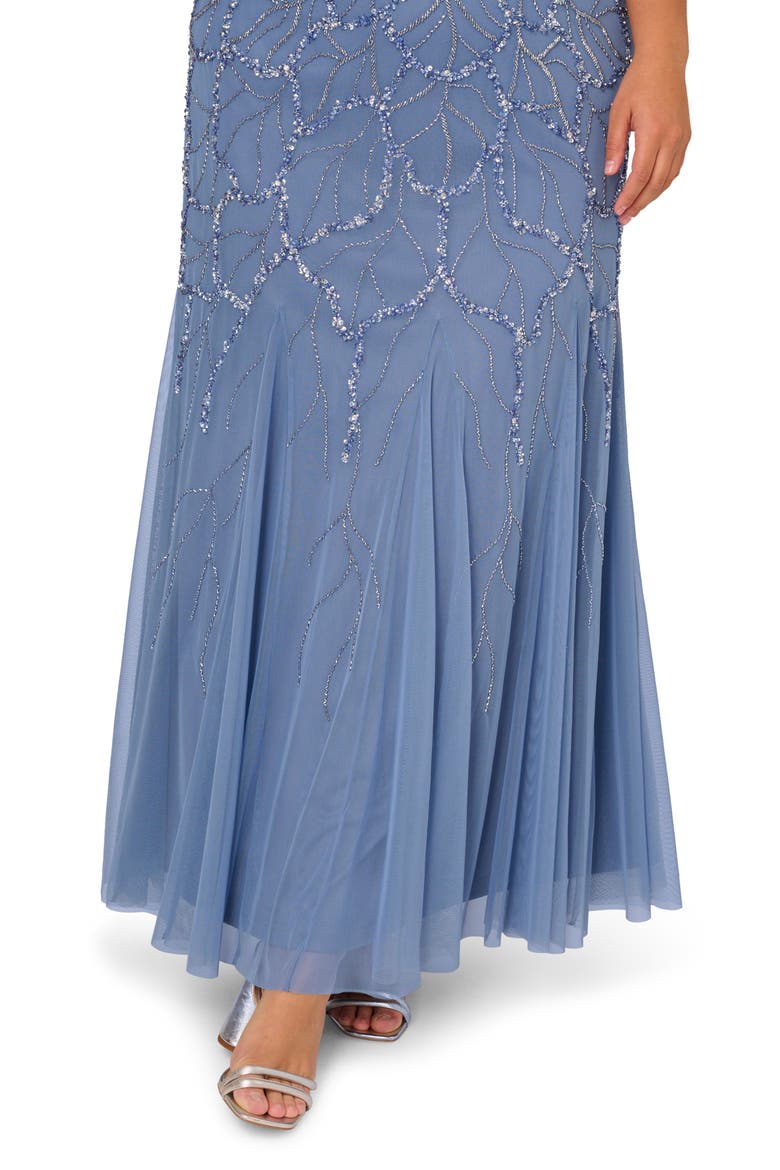 Beaded Mesh Gown, Alternate, color, FRENCH BLUE