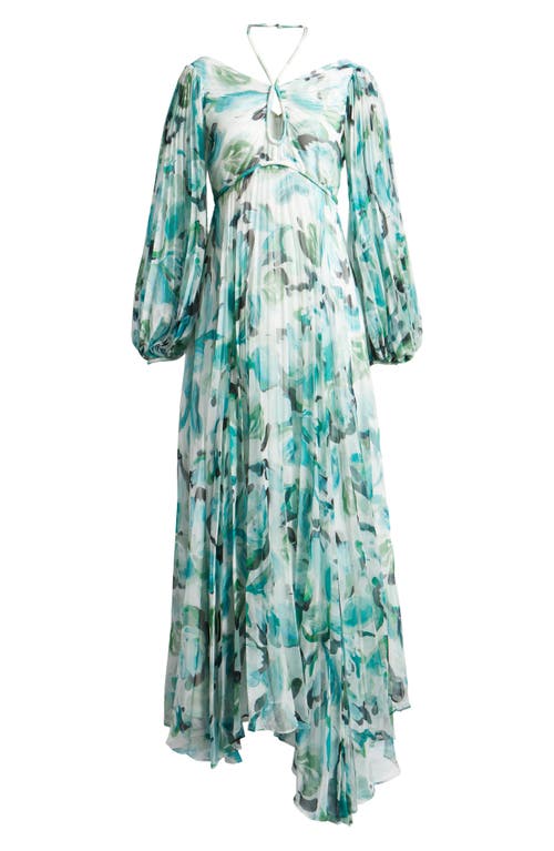 Acler Sandywell Pleated Long Sleeve Maxi Dress In Teal Grove