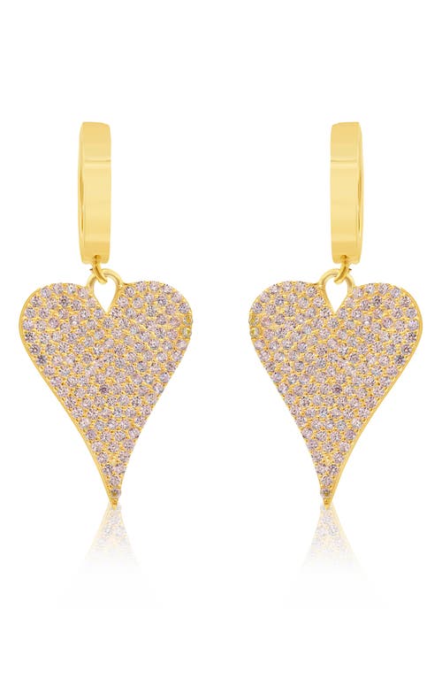 Shymi Pavé Heart Drop Huggie Hoop Earrings In Pink