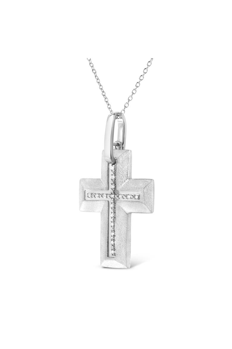.925 Sterling Silver Prong-Set Diamond Accent Bold Cross Pendant Necklace, Alternate, color, White