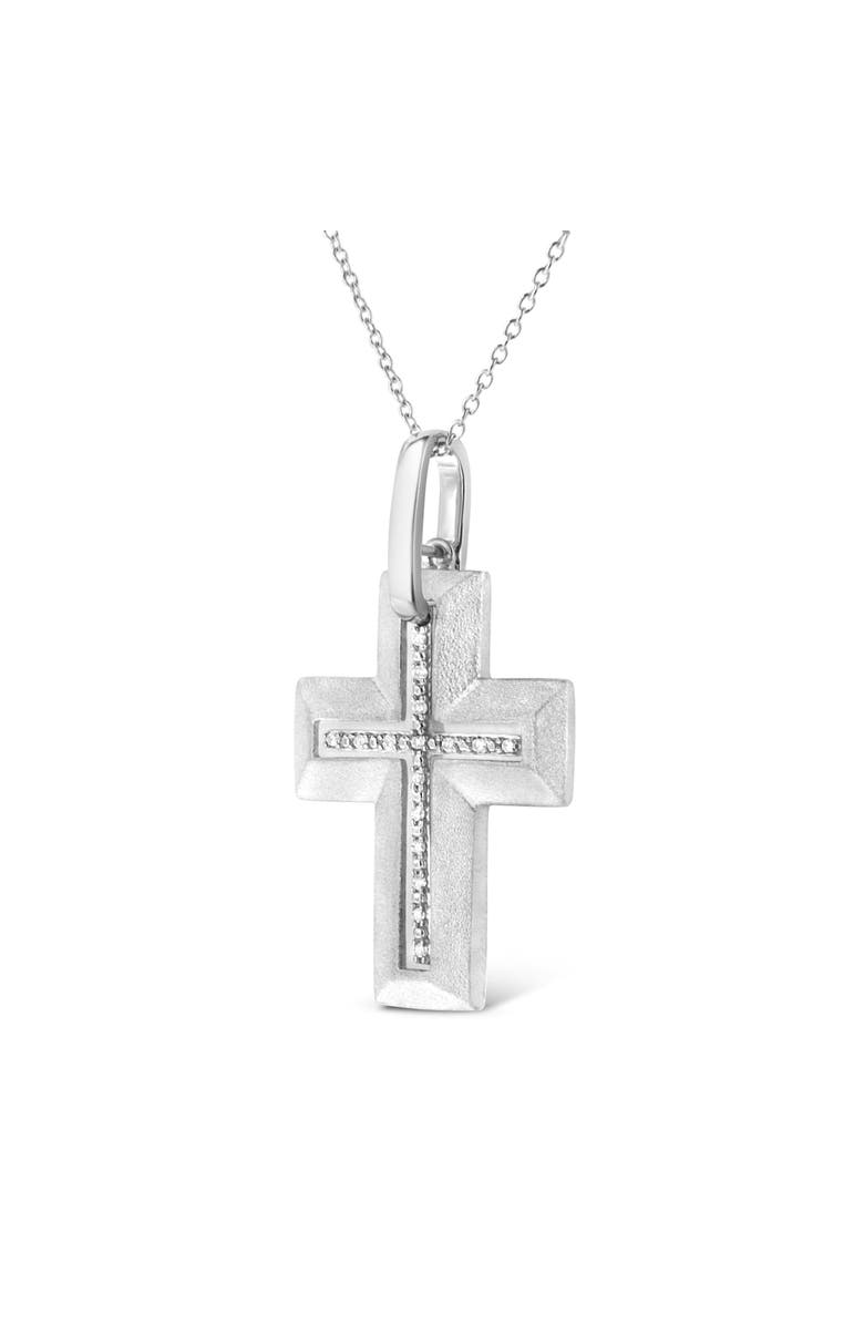 Haus of Brilliance .925 Sterling Silver Prong-Set Diamond Accent Bold Cross Pendant Necklace, Alternate, color, White