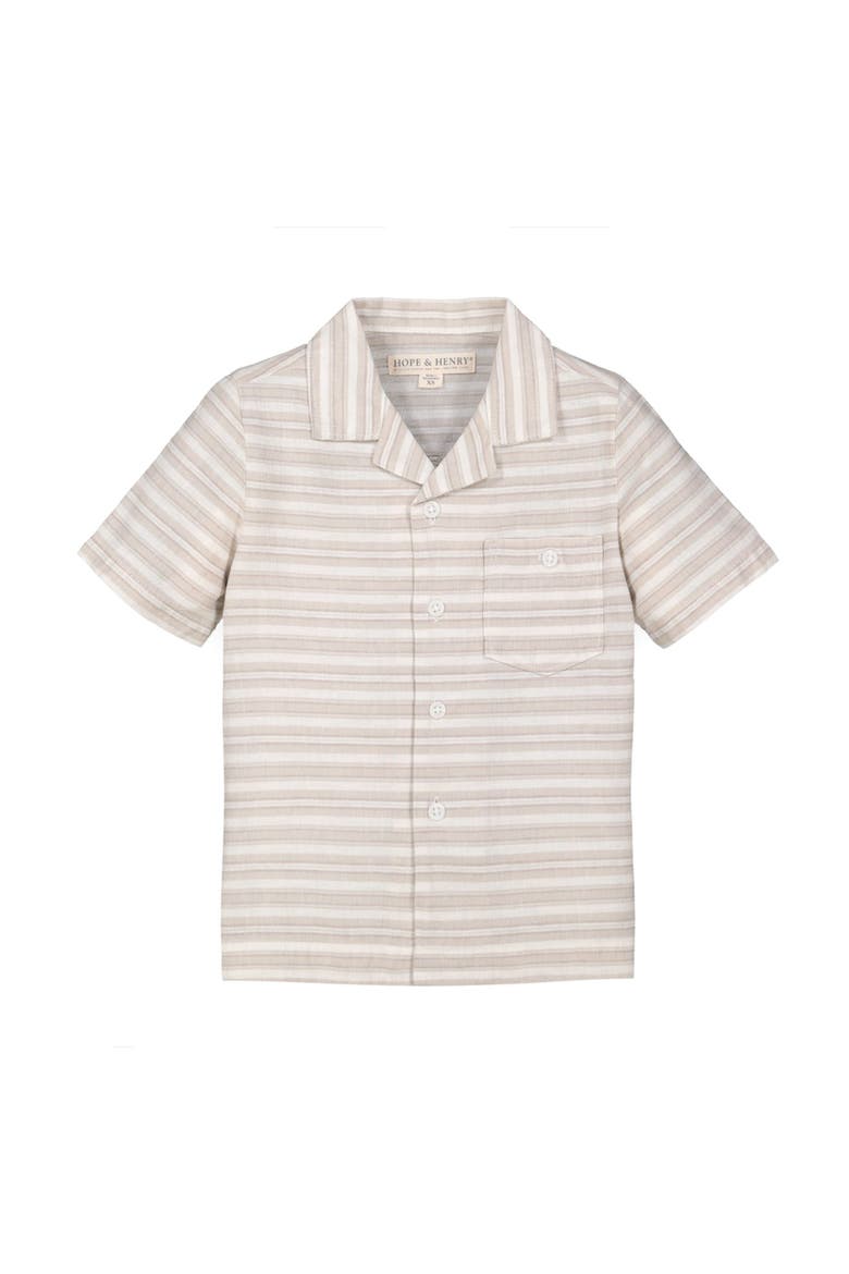 Short Sleeve Button Down Camp Shirt, Main, color, Stone Stripe Linen