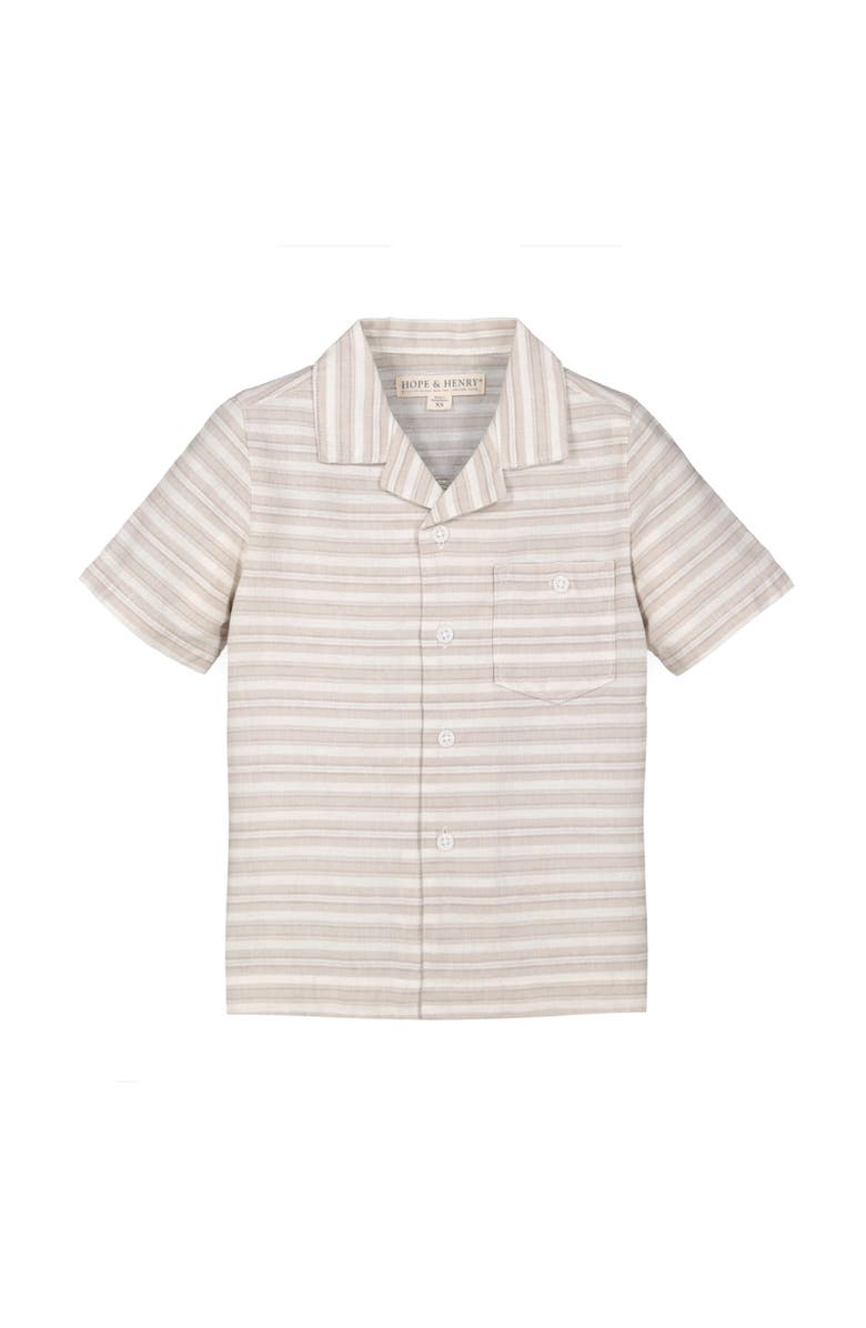 Hope & Henry Short Sleeve Button Down Camp Shirt, Main, color, Stone Stripe Linen