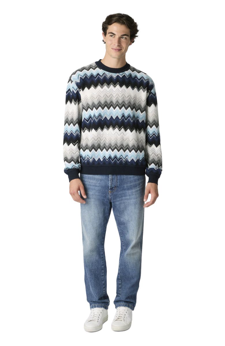 Missoni Crew Neck Sweater With Flame Zigzag Pattern, Main, color, Black & Blue