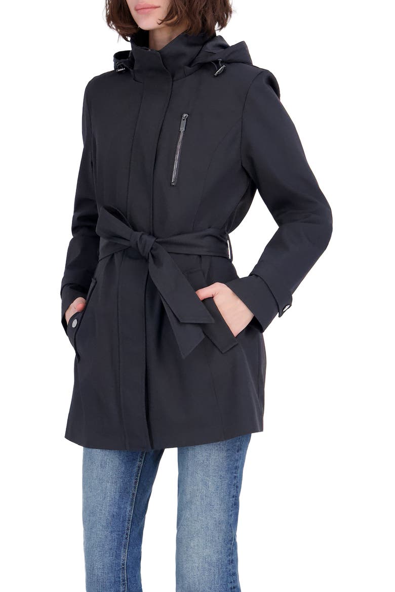 Water Resistant Hooded Raincoat, Alternate, color, BLACK