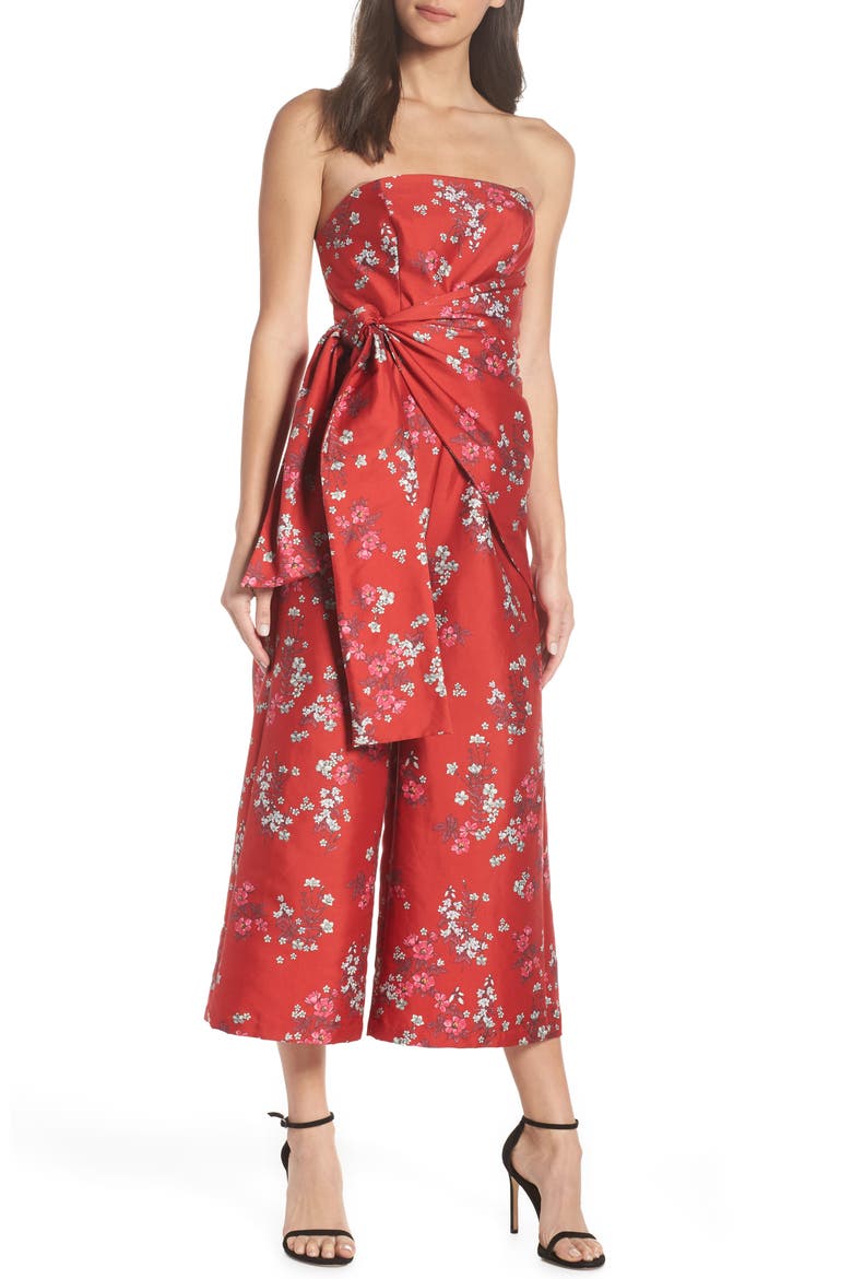 Heart & Soul Strapless Jumpsuit, Main, color, RED FLORAL