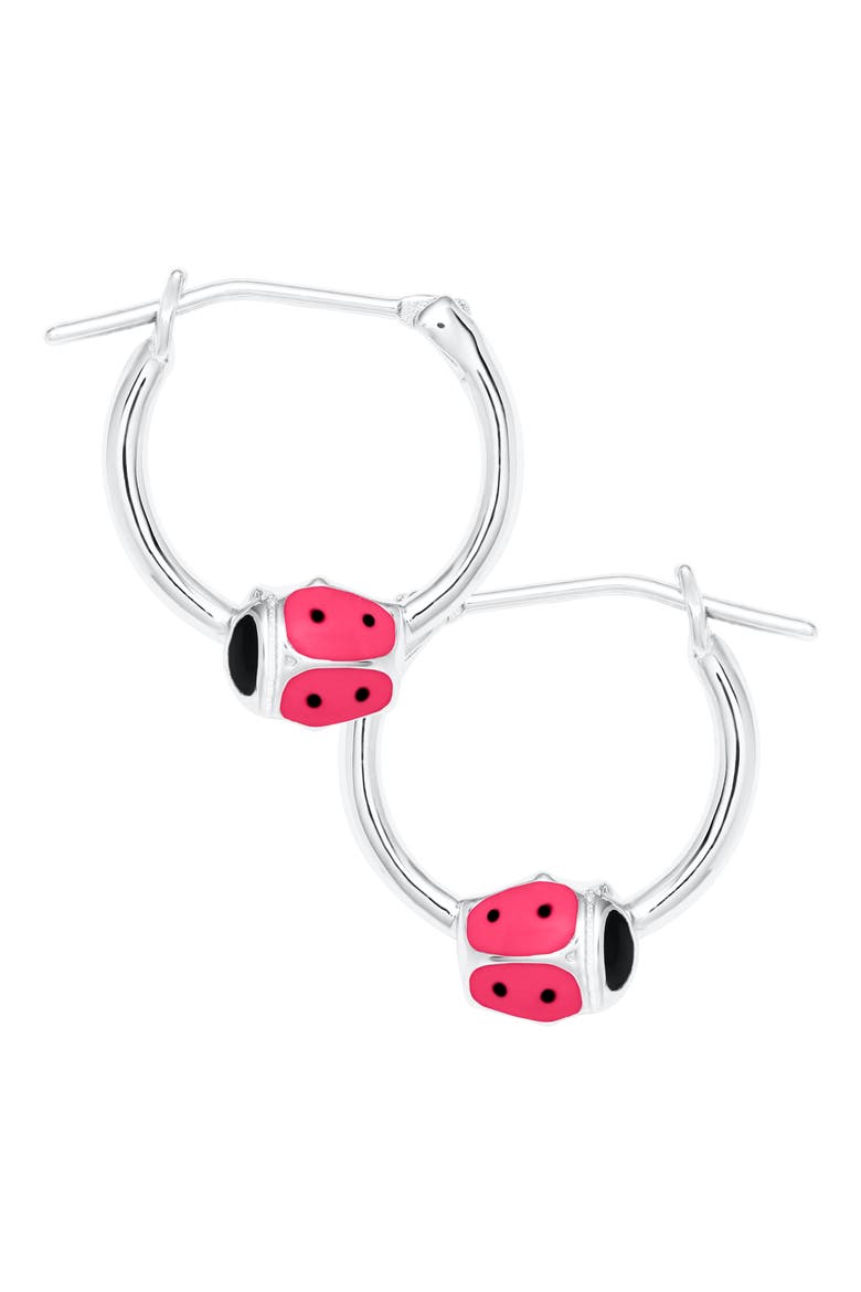 Sterling Silver Ladybug Hoop Earrings, Main, color, SILVER