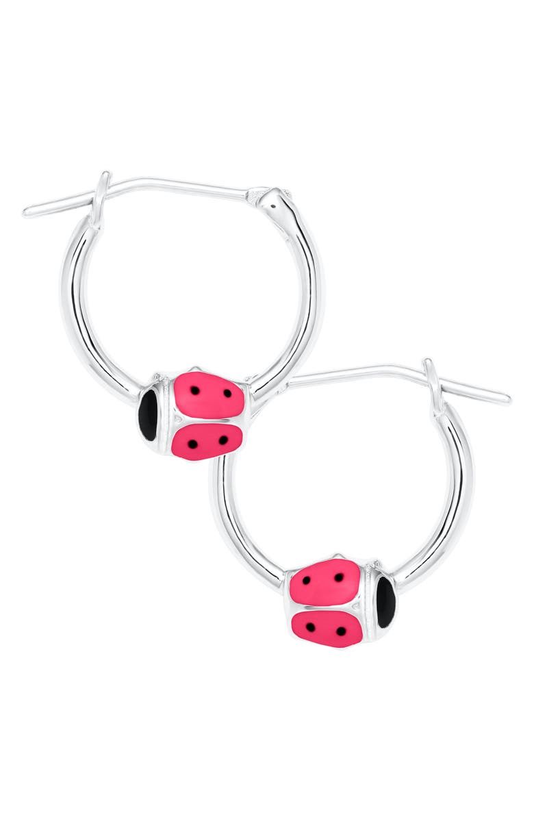 Mignonette Sterling Silver Ladybug Hoop Earrings, Main, color, Silver