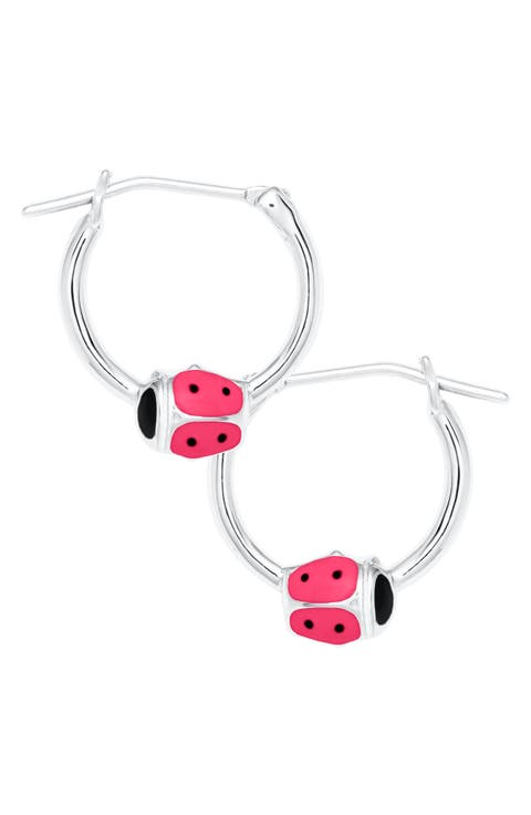 Sterling Silver Ladybug Hoop Earrings (Baby)
