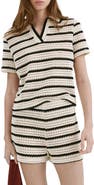 MANGO Striped Crochet Knit Polo