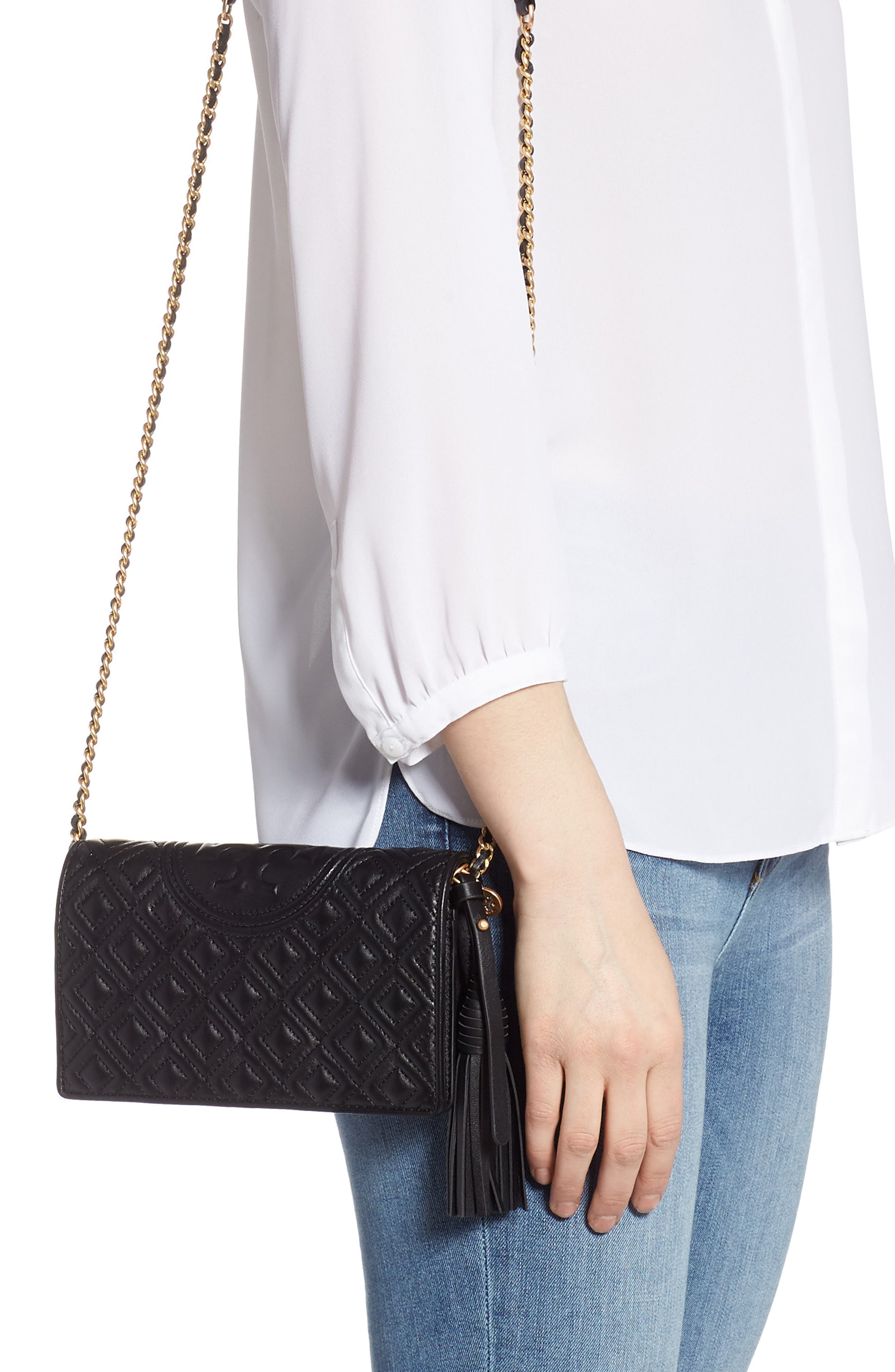 Fleming Lambskin Leather Crossbody Wallet, Alternate, color, BLACK