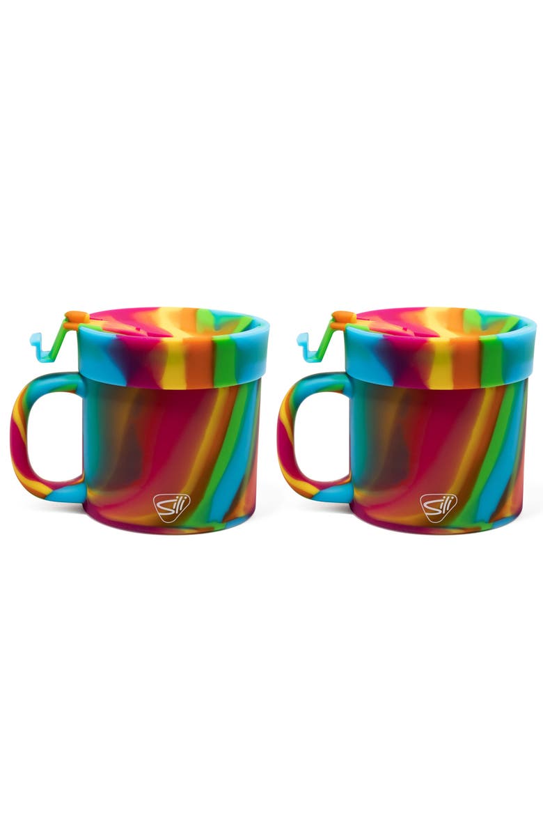 Silipint 2 Pack 16oz Silicone Coffee Mug W/ Lid, Main, color, Multicolored