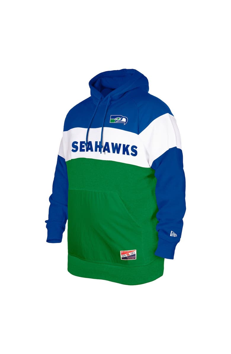 New Era Men's New Era Navy Seattle Seahawks Big & Tall Throwback Colorblock Pullover Hoodie, Alternate, color, 