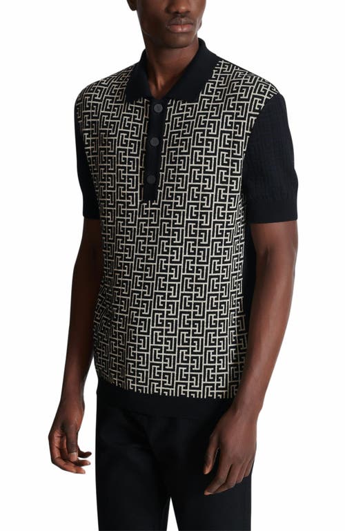 Shop Balmain Monogram Knit Polo Shirt