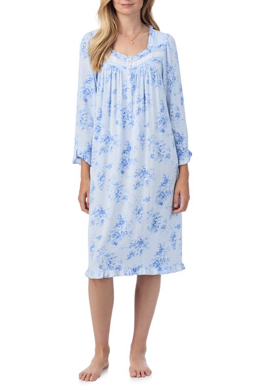 Eileen West Long Sleeve Stretch Modal Waltz Nightgown in Blue Flora 