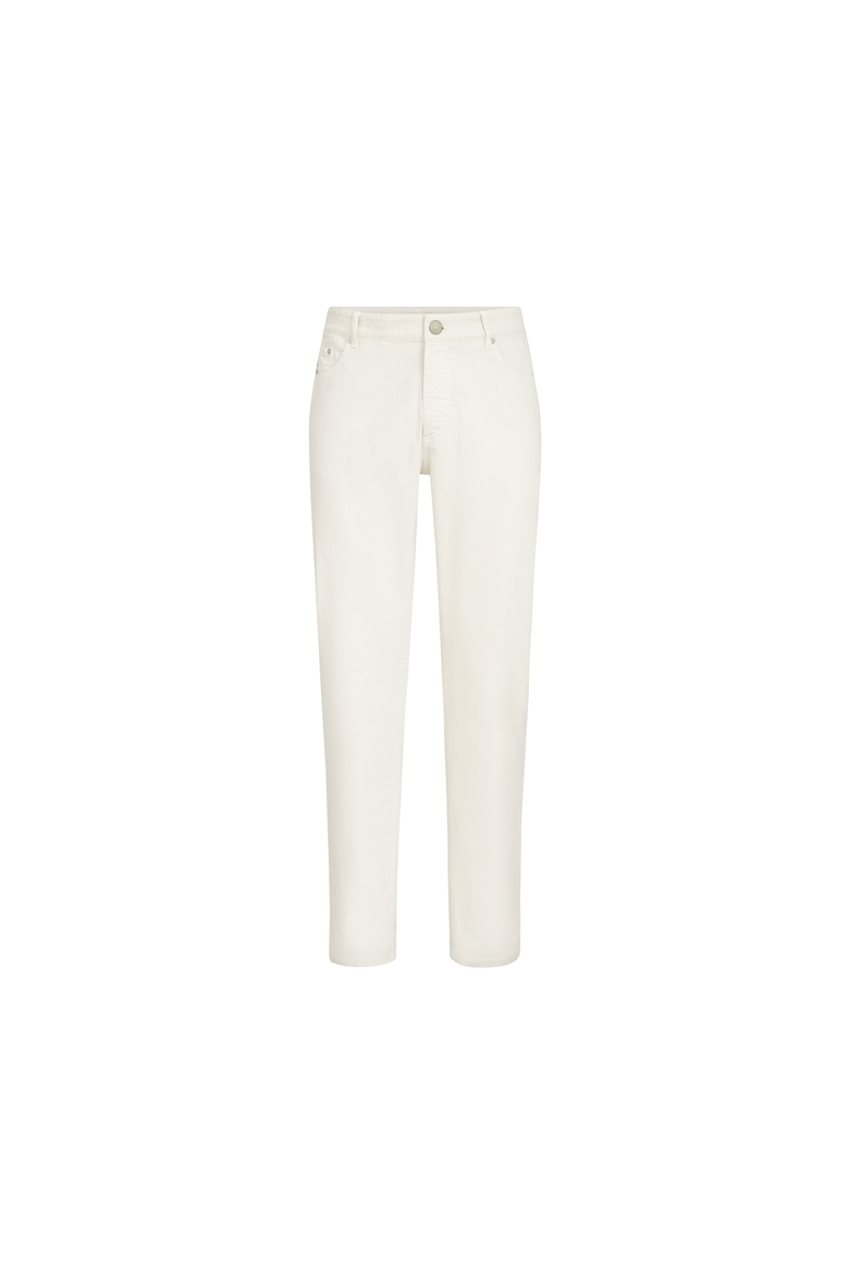 Garment-dyed traditional fit five-pocket trousers in comfort cotton lightweight denim, Alternate, color, White