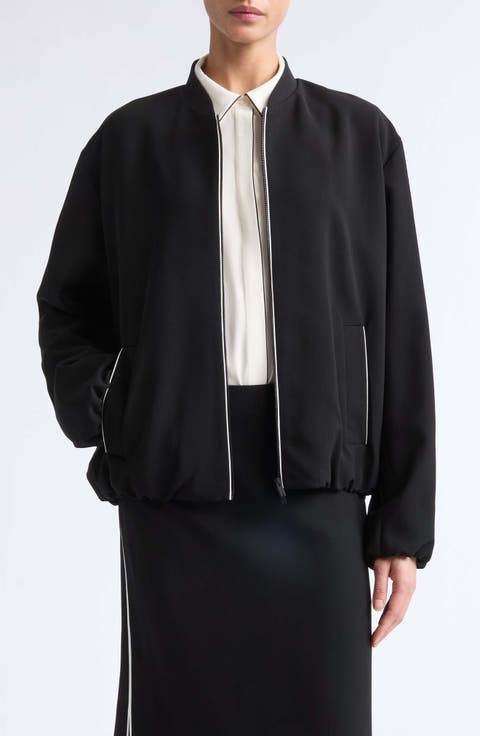 Contrast Piping Bomber Jacket