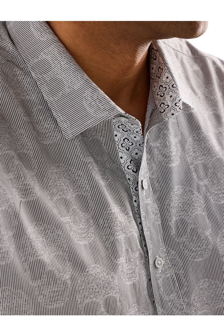 Big & Tall Jacquard Skull Pattern Sport Shirt, Alternate, color, BLACK WHITE