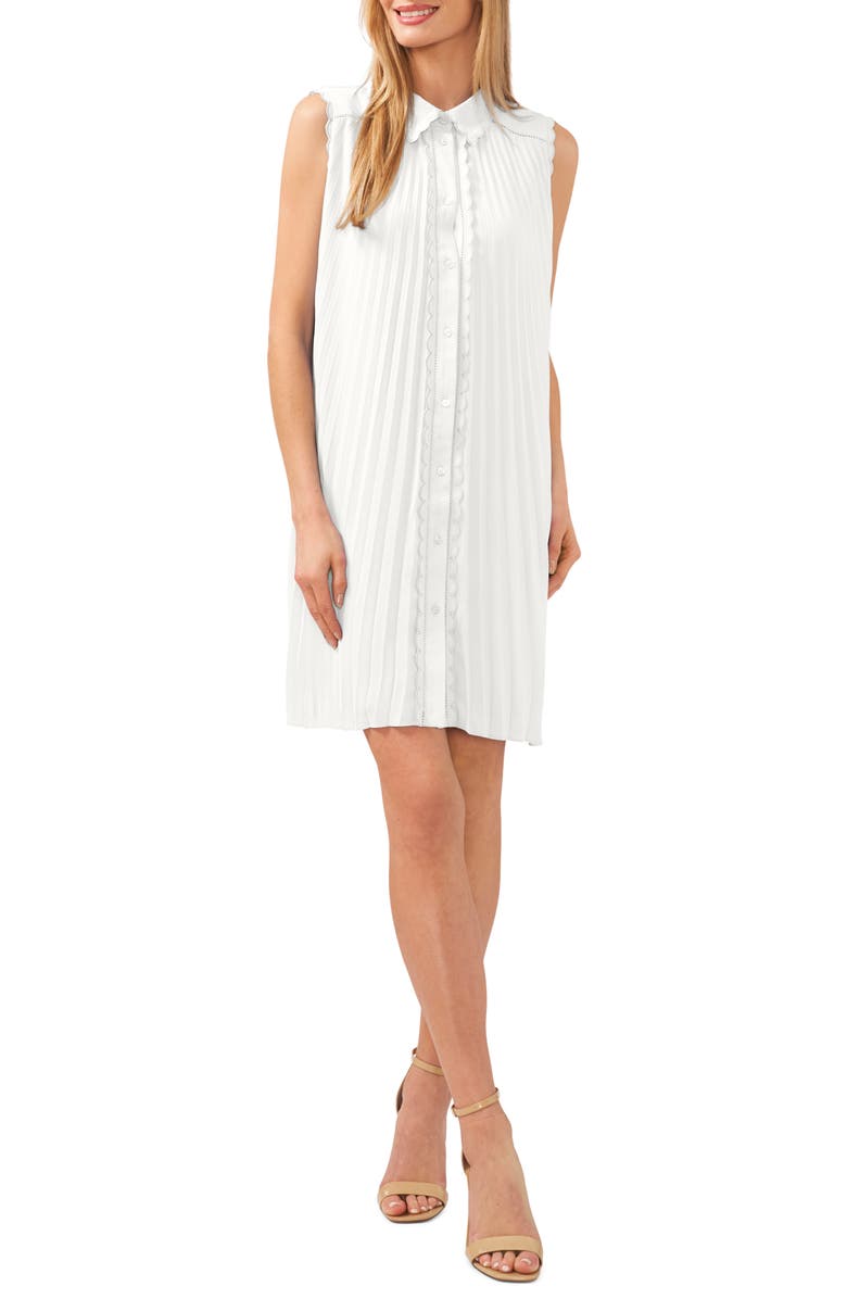 CeCe Scalloped Pleated Shirtdress, Main, color, New Ivory