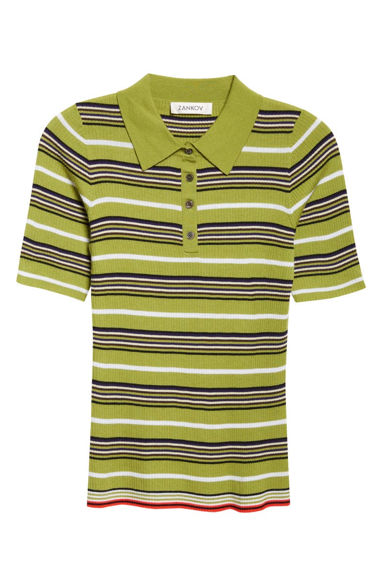 ZANKOV Janis Stripe Wool Rib Polo, Main, color, Aloe