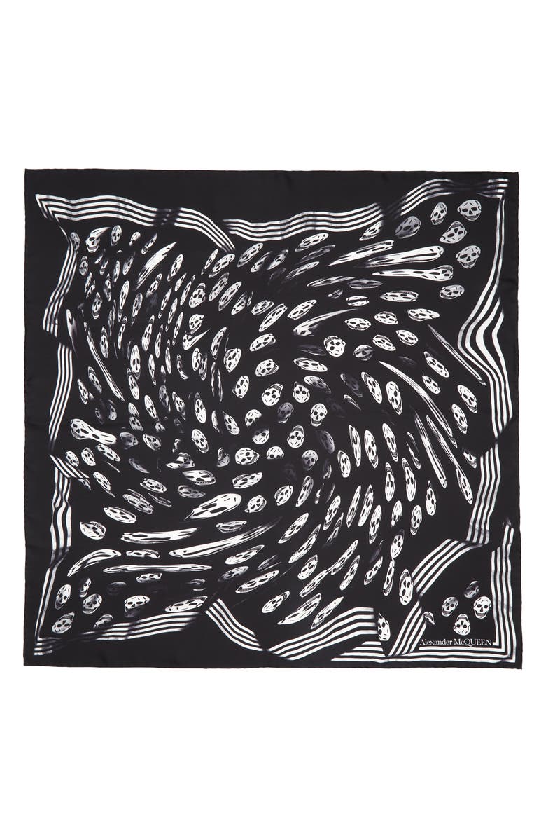 McQueen Vortex Skull Print Silk Scarf, Main, color, 