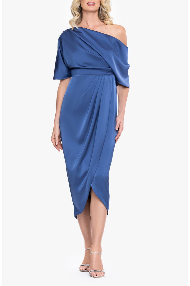 One-Shoulder Satin Cocktail Tulip Dress, Main, color, SLATE