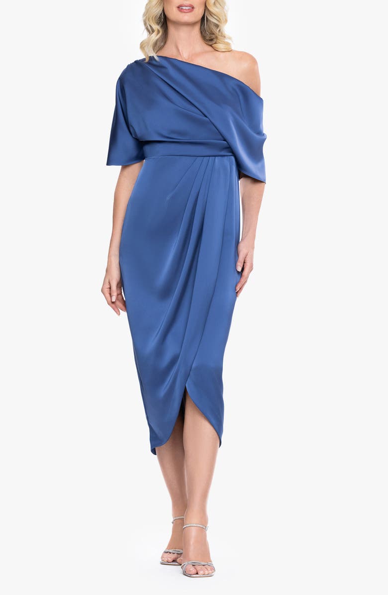 Betsy & Adam One-Shoulder Satin Cocktail Tulip Dress, Main, color, Slate