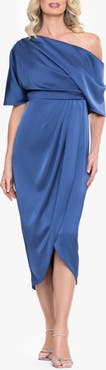 Betsy & Adam One-Shoulder Satin Cocktail Tulip Dress