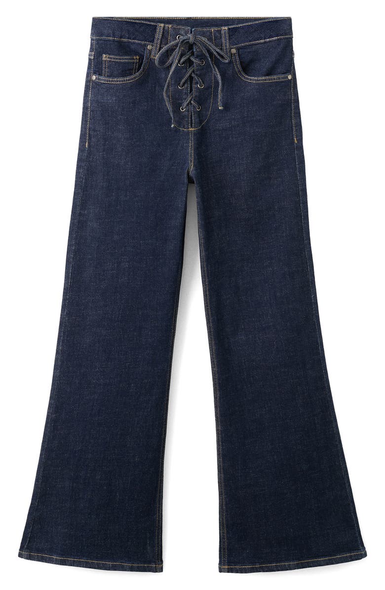 MANGO Drawstring Closure Flare Leg Jeans, Alternate, color, Blue