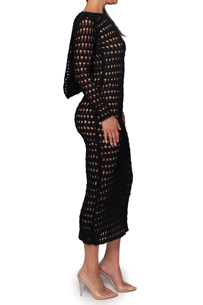 Serene Wonders Open Stitch Long Sleeve Dress, Alternate, color, BLACK