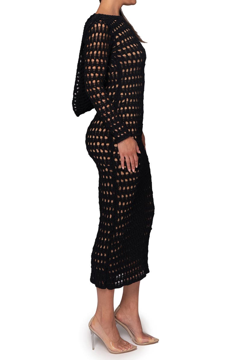 JLUXLABEL Serene Wonders Open Stitch Long Sleeve Dress, Alternate, color, Black