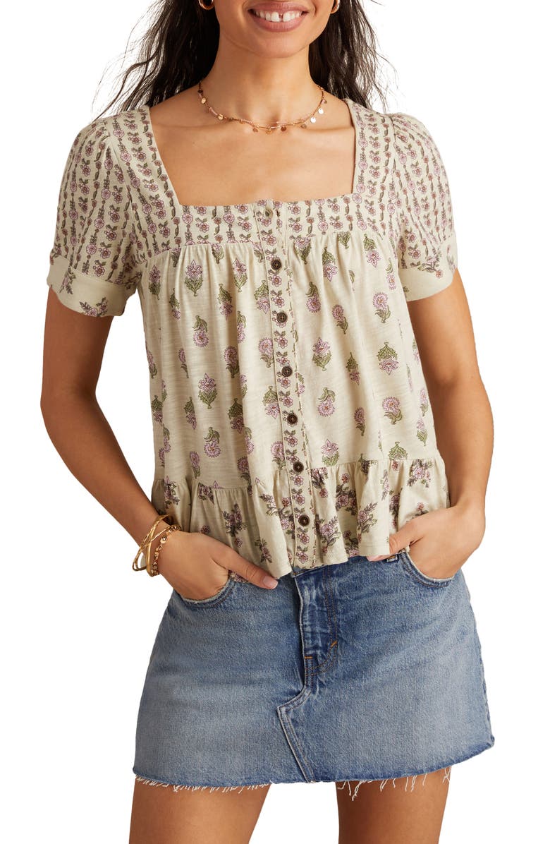 Lucky Brand Floral Block Print Cotton Blend Top, Main, color, 