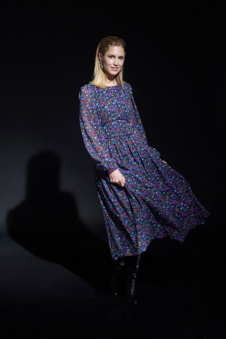Silk Georgette Printed Dress, Alternate, color, Blue / Multicolour