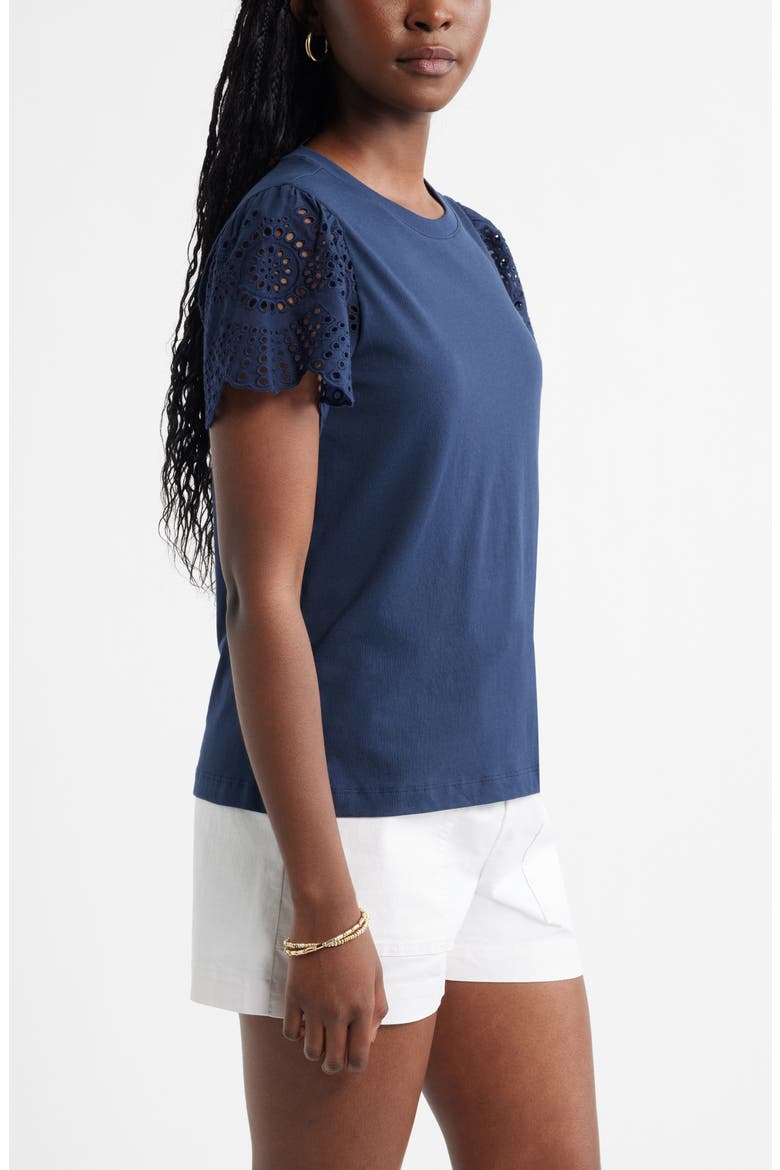 Eyelet Sleeve Mixed Media T-Shirt, Alternate, color, NAVY STILL