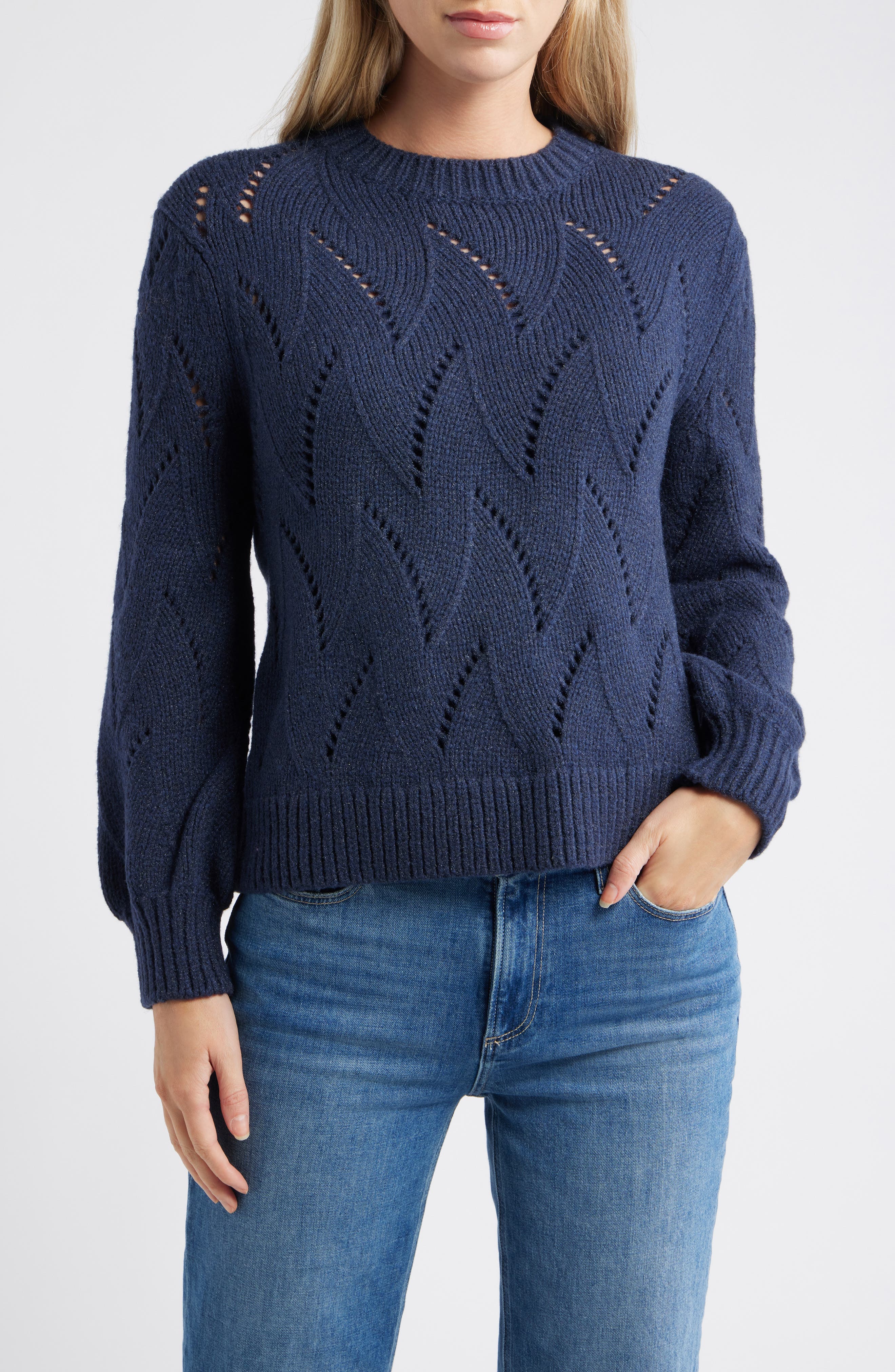 Caslon® Lofty Pointelle Stitch Crewneck Sweater