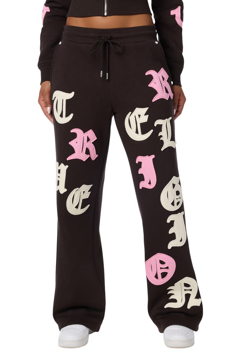 Applique Logo Mid Rise Straight Leg Sweatpants, Main, color, GANACHE