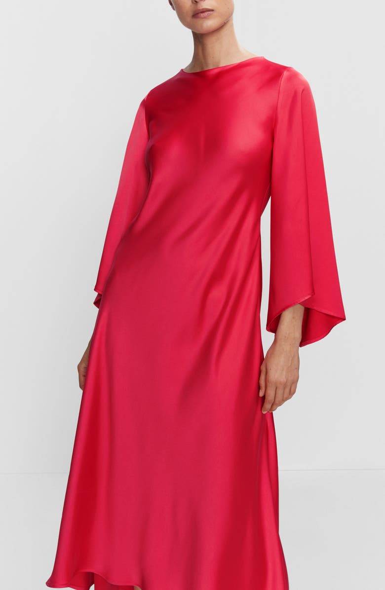 MANGO Bell Sleeve Satin Midi Dress, Alternate, color, 