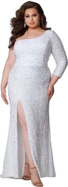 Sydney's Closet One-Shoulder Long Sleeve Sequin Plus Size Gown