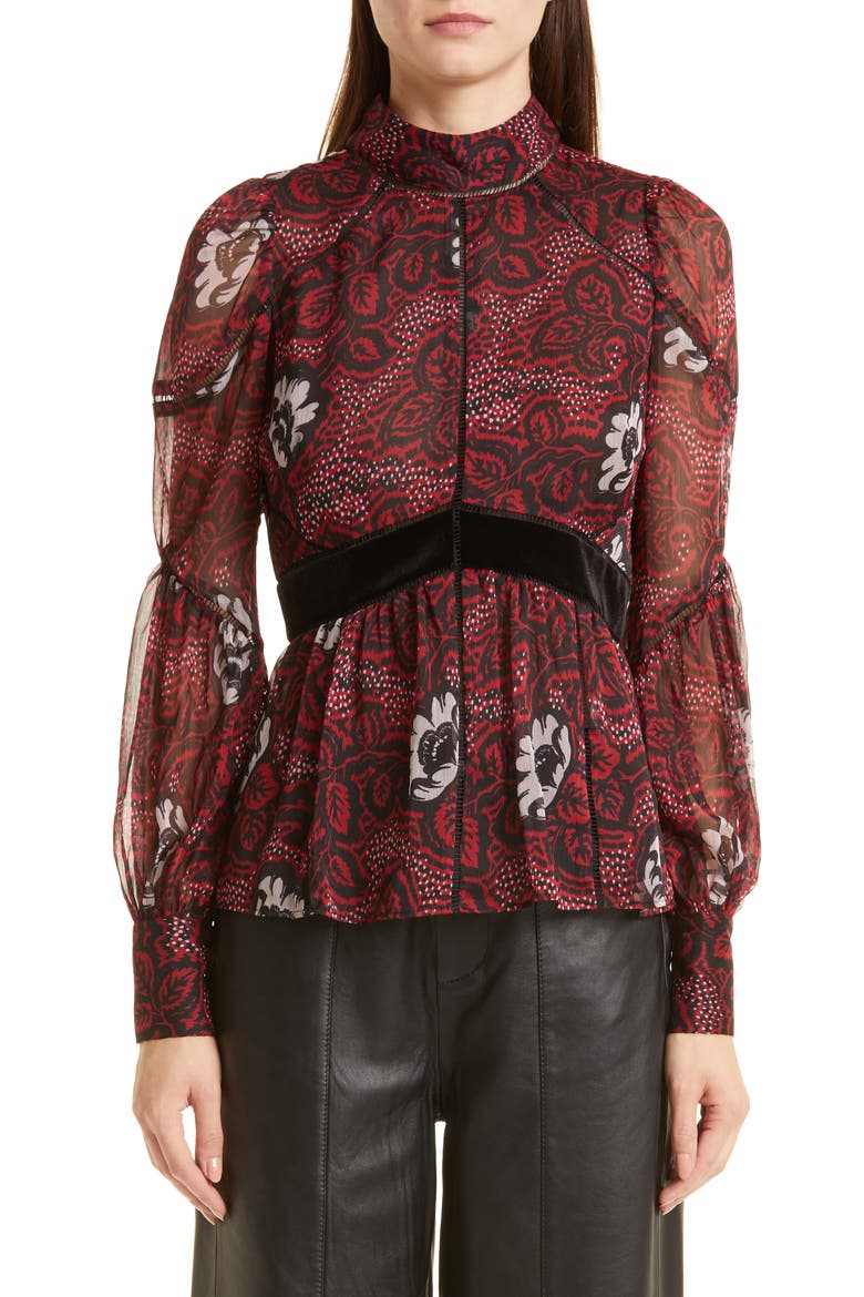 Alexxei Ladder Trim Pullover Blouse, Main, color, RED